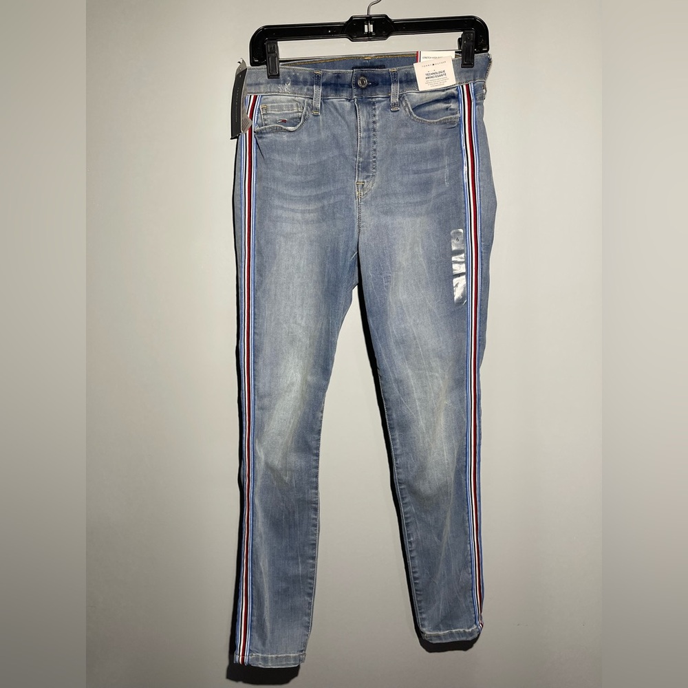 Tommy Hilfiger Light‎ Blue Skinny Jeans with Red and White Stripes
